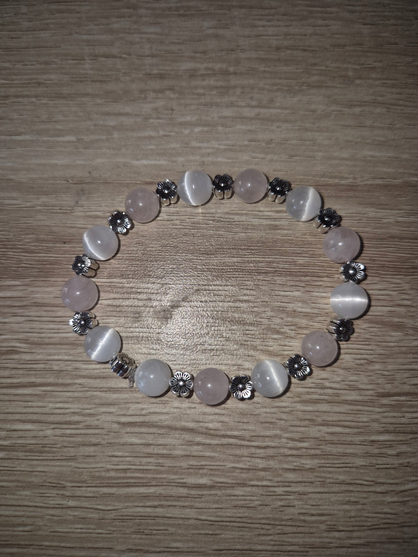 Bracelet quartz rose et sélénite 8mm