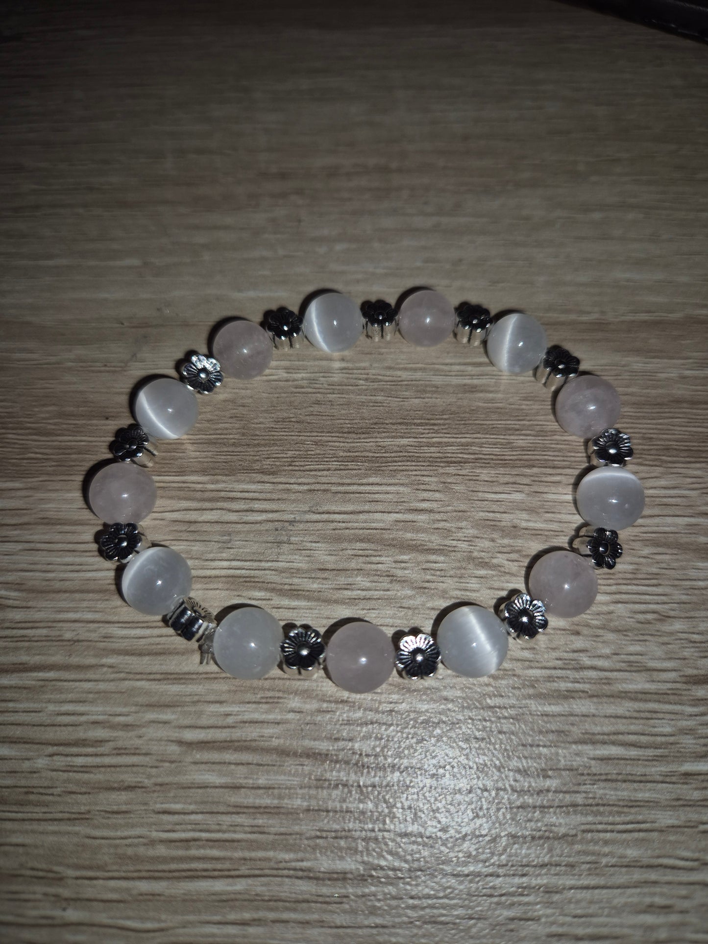 Bracelet quartz rose et sélénite 8mm