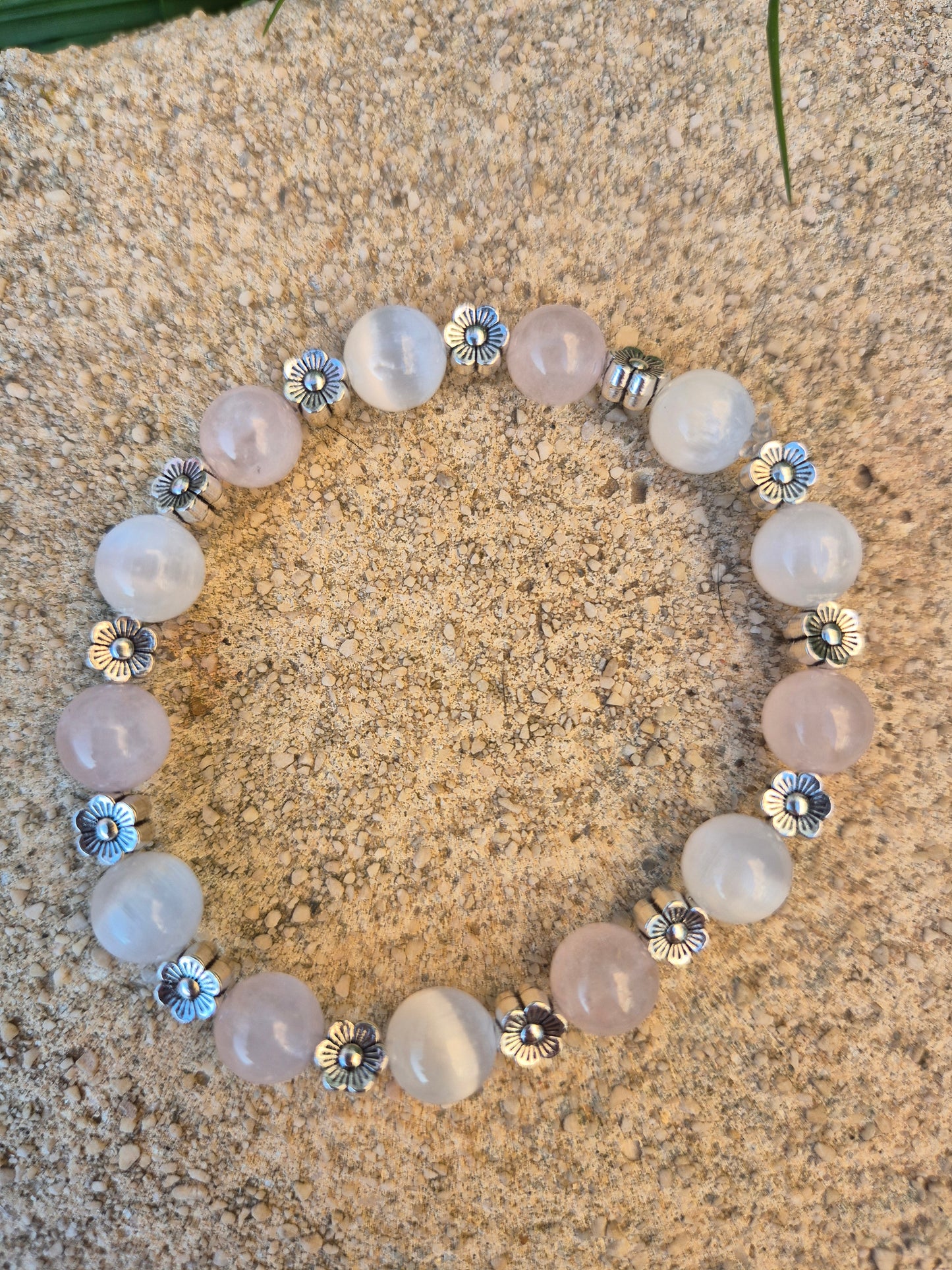 Bracelet quartz rose et sélénite 8mm