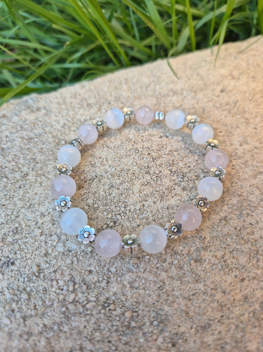 Bracelet quartz rose et sélénite 8mm