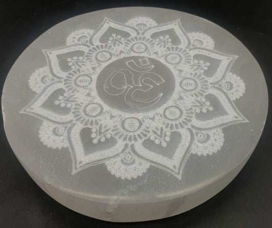 Plaque de rechargement en sélénite OM Motifs 10cm