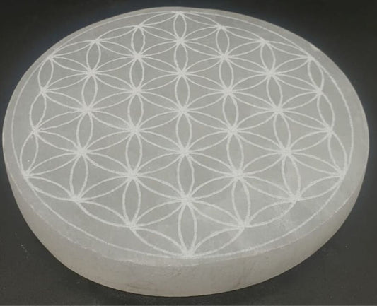 Plaque de rechargement en Sélénite Fleur de Vie 10cm