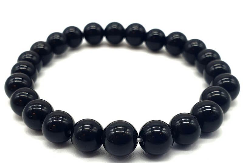 Bracelet Obsidienne Noire Dorée perles 8mm
