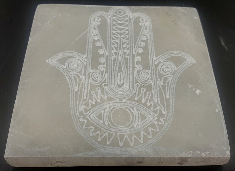 Plaque Sélénite Main de Fatima Carrée 10cm