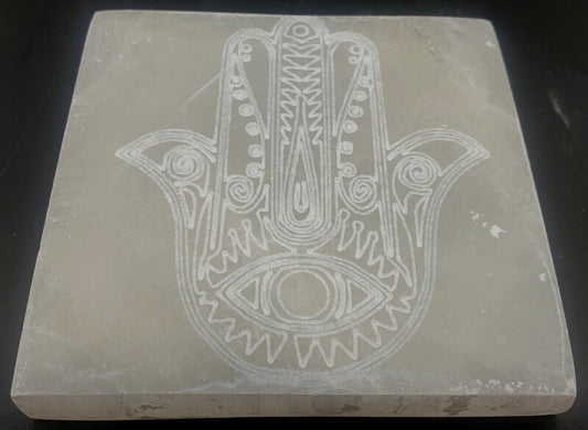 Plaque Sélénite Main de Fatima Carrée 10cm
