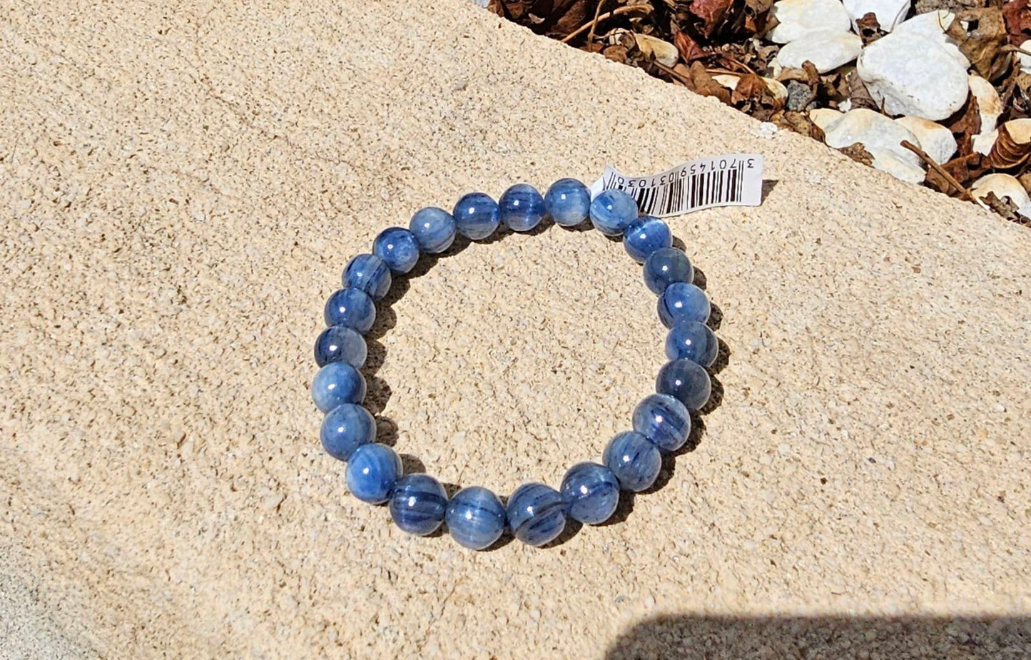 BRACELET BOULE 08MM CYANITE BLEUE NATURELLE AA