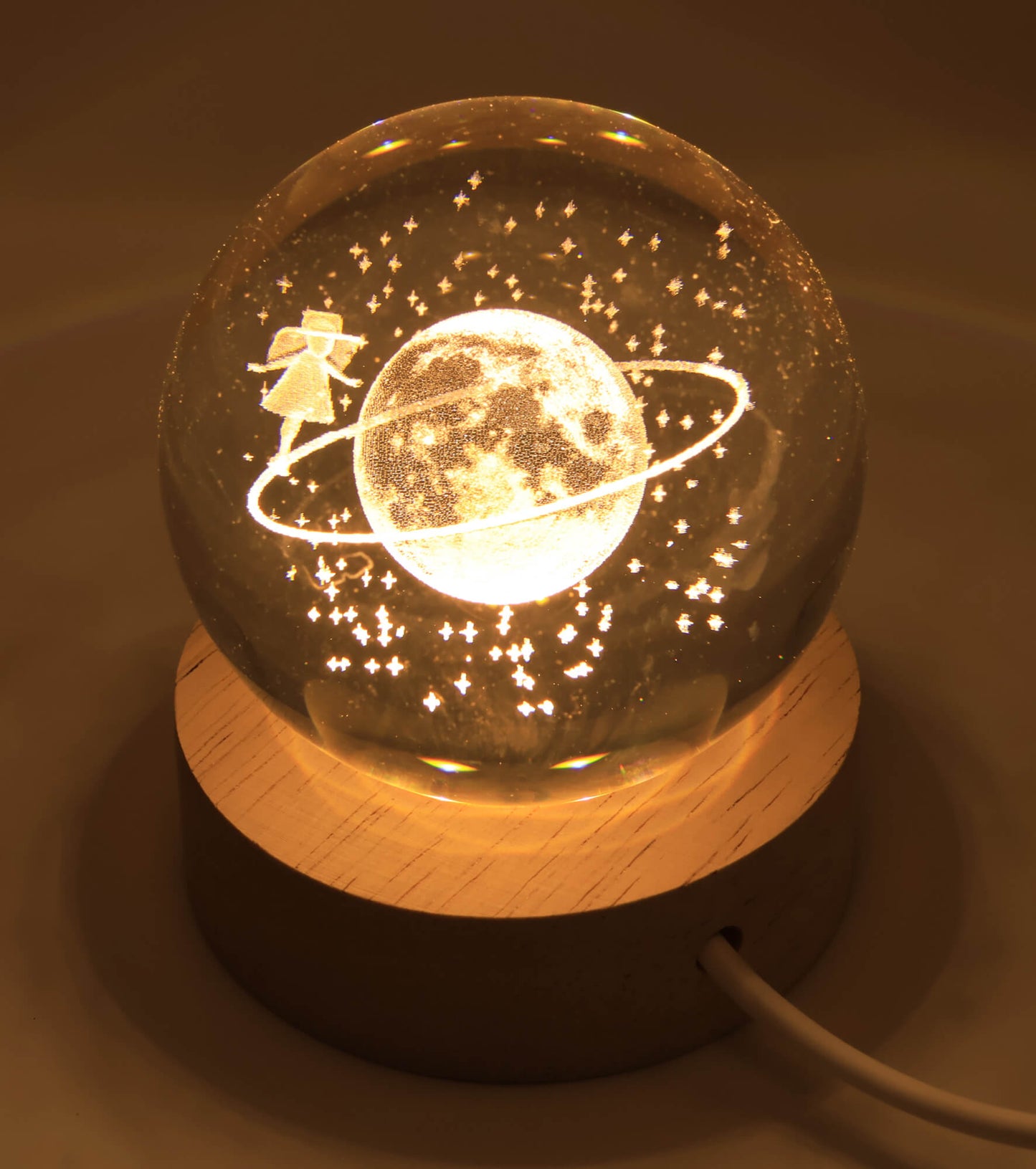 Veilleuse USB Verre Saturne 6cm