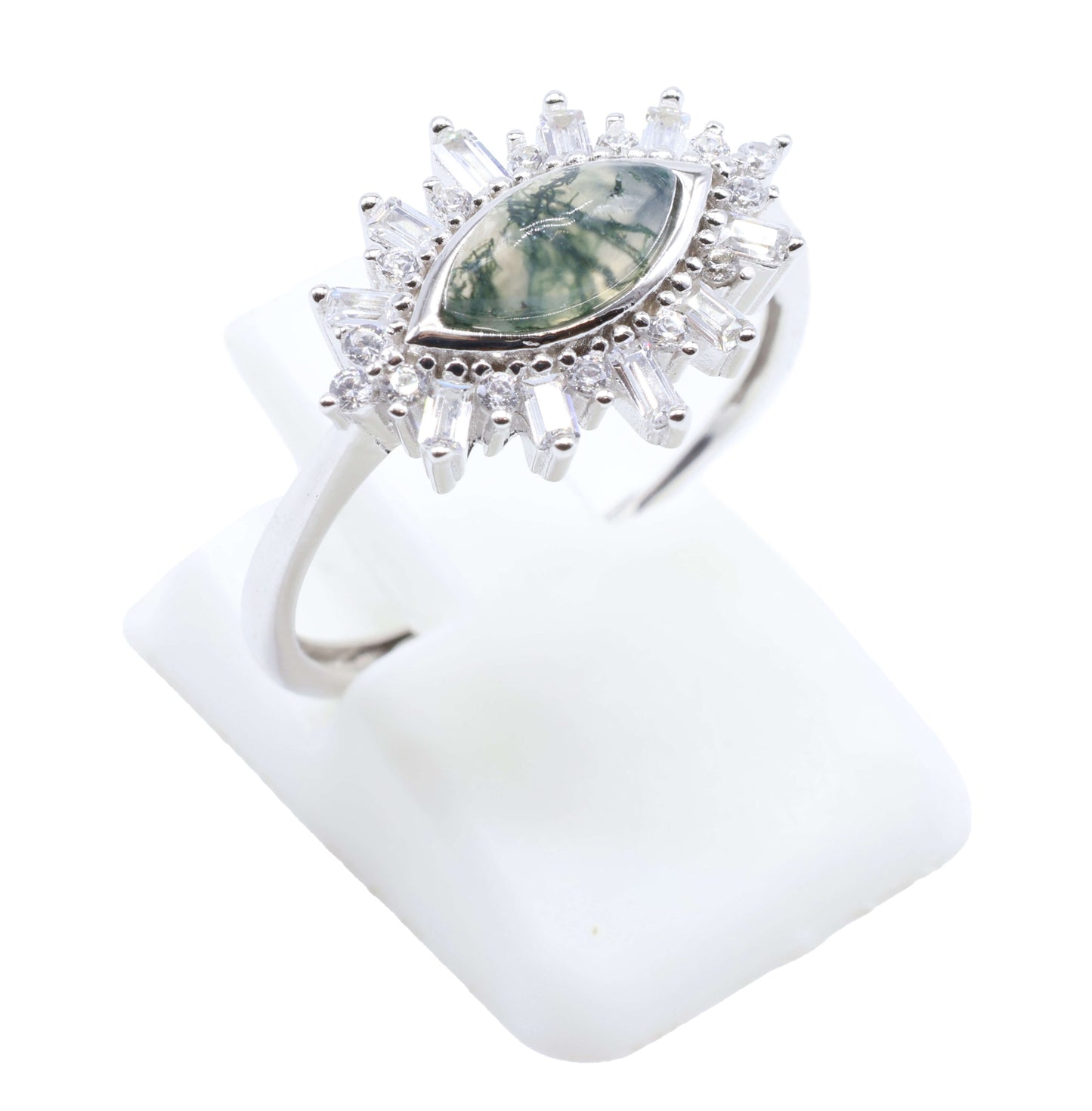 Bague Argent 925 'Oeil Solaire' - Agate Mousse