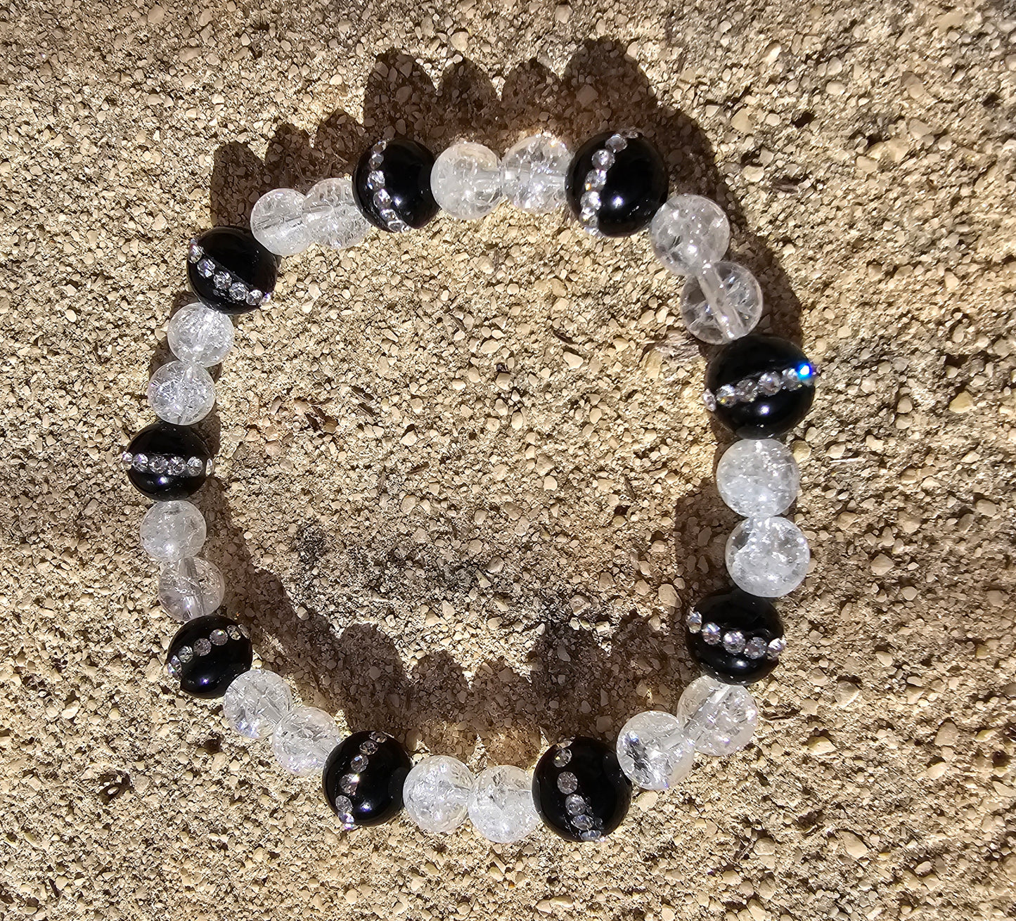 Bracelet Onyx & Cristal de Roche Givré ✨