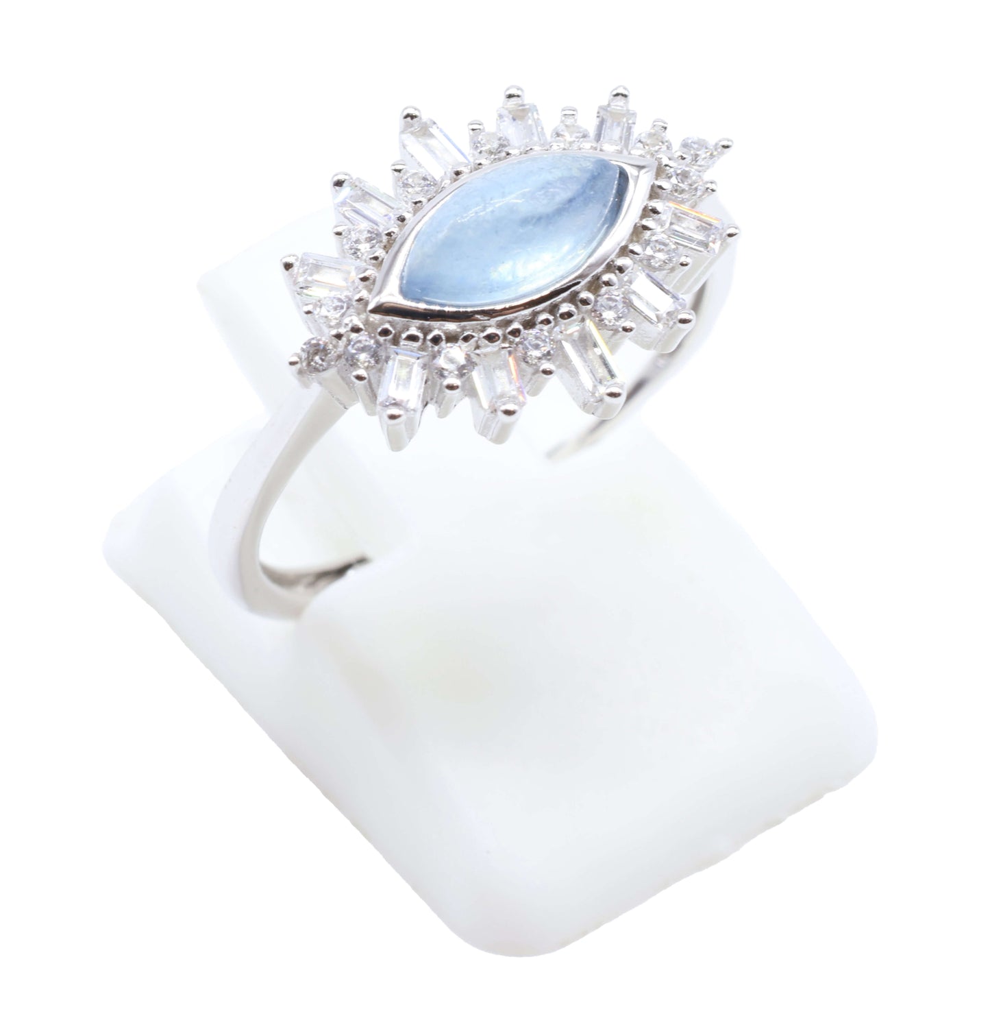 Bague Argent 925 'Oeil Solaire' - Aigue Marine