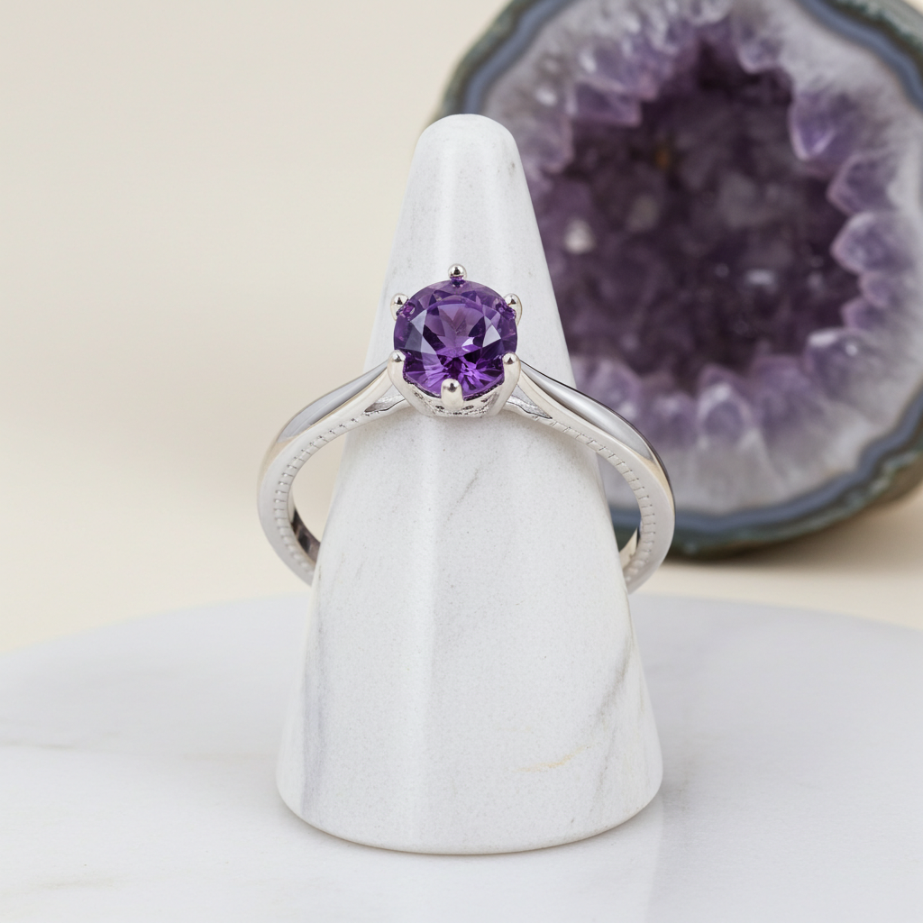 Bague Argent 925 'Rond Sublime' - Améthyste