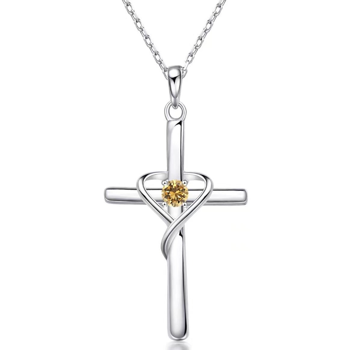 Collier pendentif croix en forme de cœur