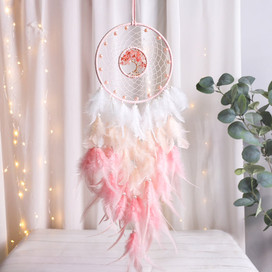 Attrape rêves plumes rose
