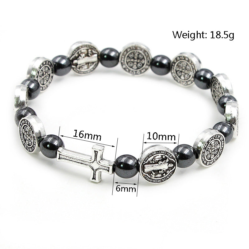 Bracelet chapelet à motif religieux
