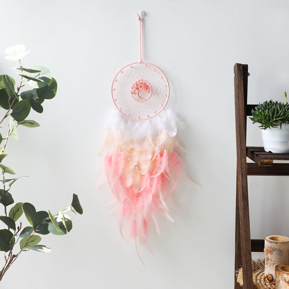 Attrape rêves plumes rose