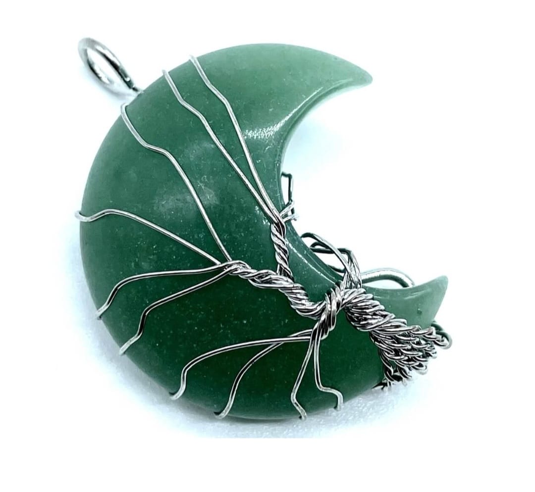 Pendentif Lune Arbre de Vie Aventurine Verte