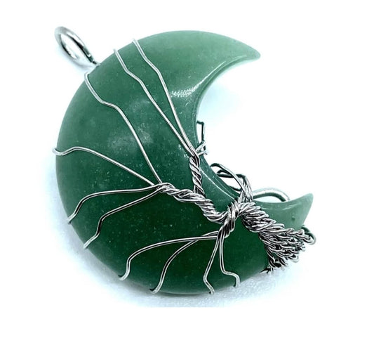 Pendentif Lune Arbre de Vie Aventurine Verte