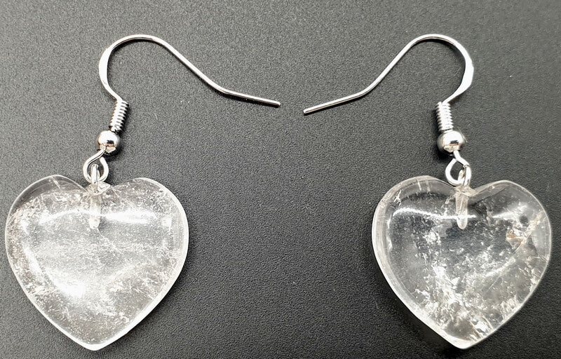 Boucles d'oreilles Coeur Cristal de Roche 4cm
