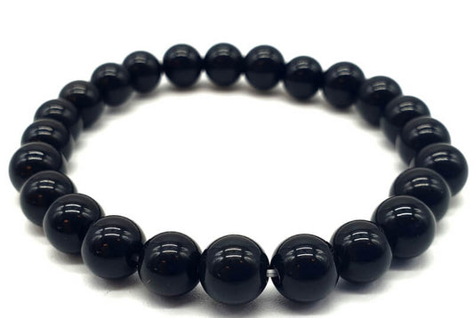 Bracelet Obsidienne Noire Dorée perles 8mm