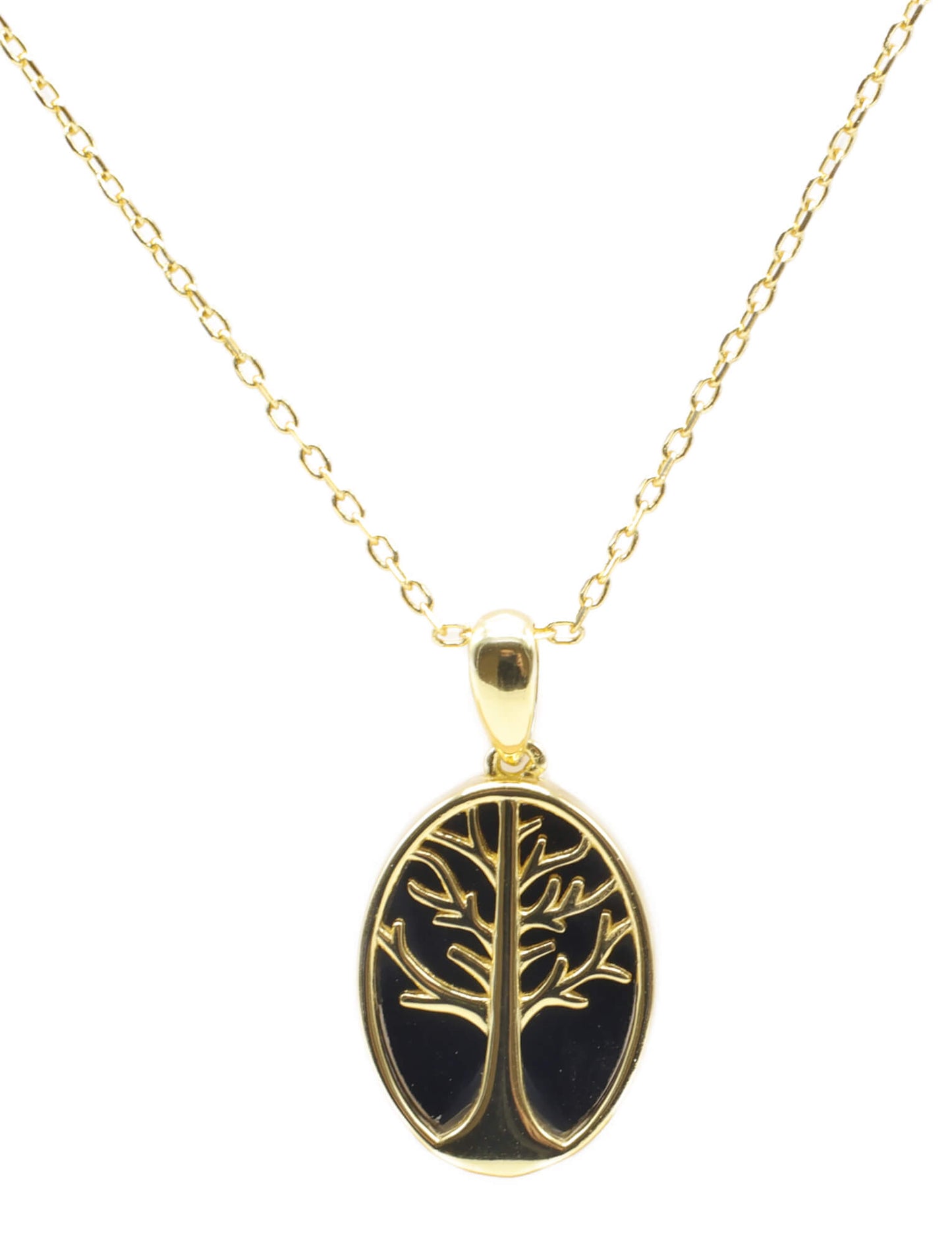 Collier Argent 925 Onyx & Arbre de Vie