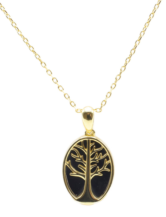 Collier Argent 925 Onyx & Arbre de Vie
