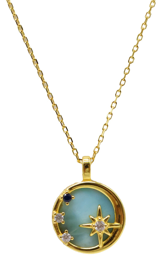 Collier Argent 925 Larimar & Etoiles