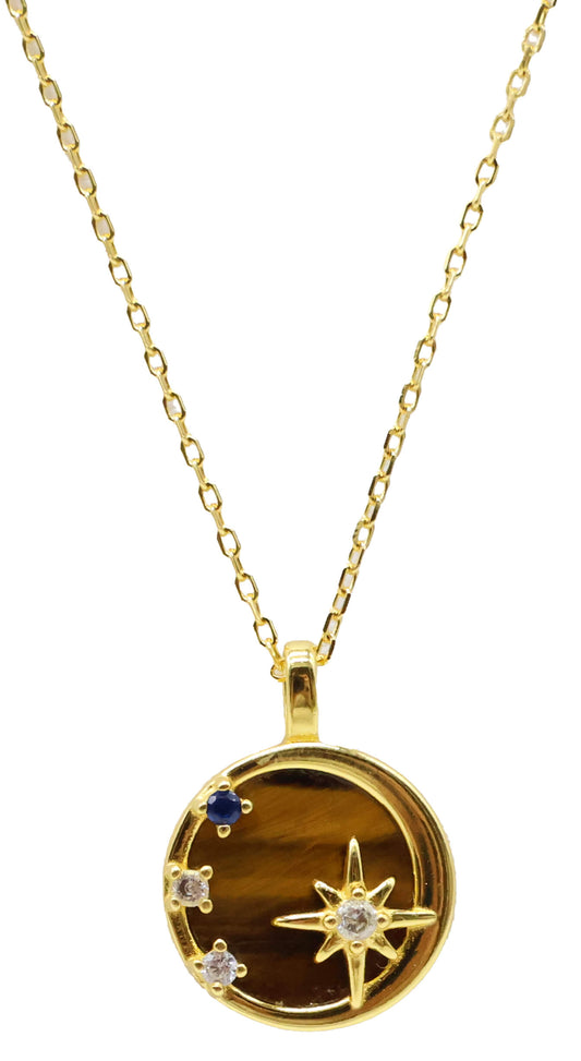 Collier Argent 925 Oeil de Tigre & Etoiles