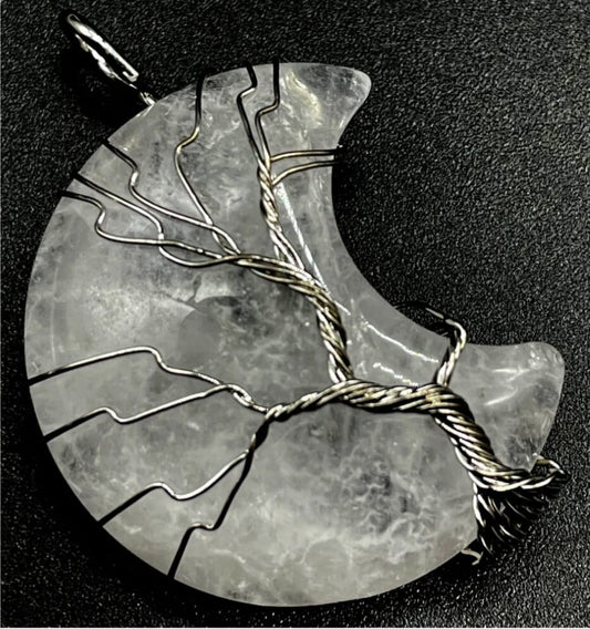 Pendentif Lune Arbre de Vie Cristal de Roche