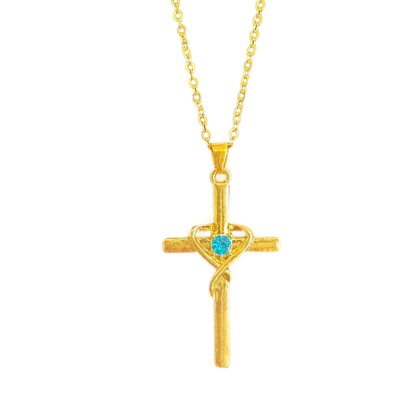 Collier pendentif croix en forme de cœur