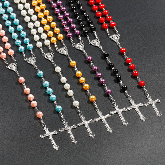 Collier chapelet multicolore pour hommes et femmes, section longue