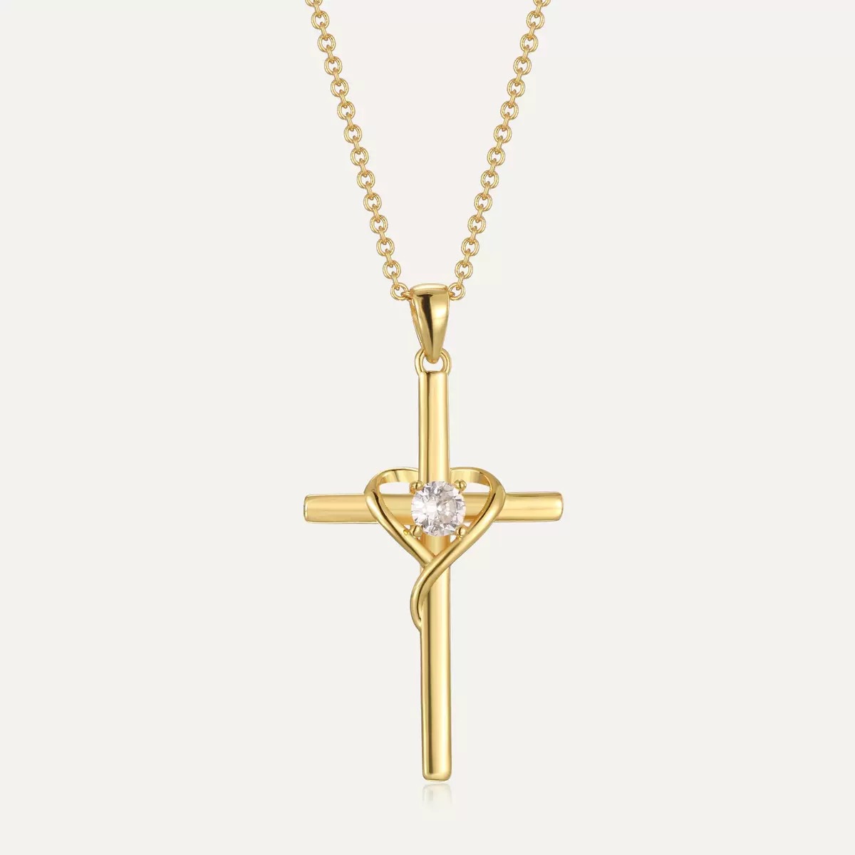 Collier pendentif croix en forme de cœur
