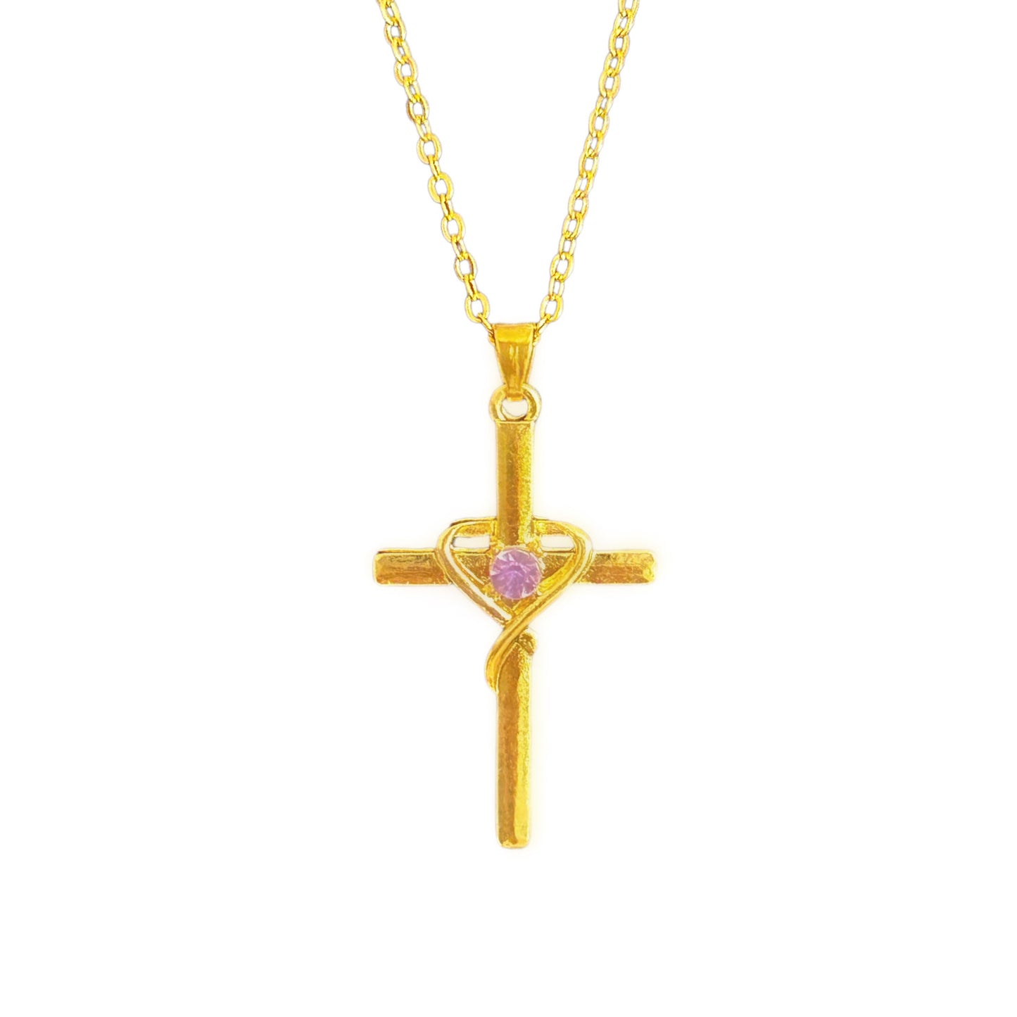 Collier pendentif croix en forme de cœur