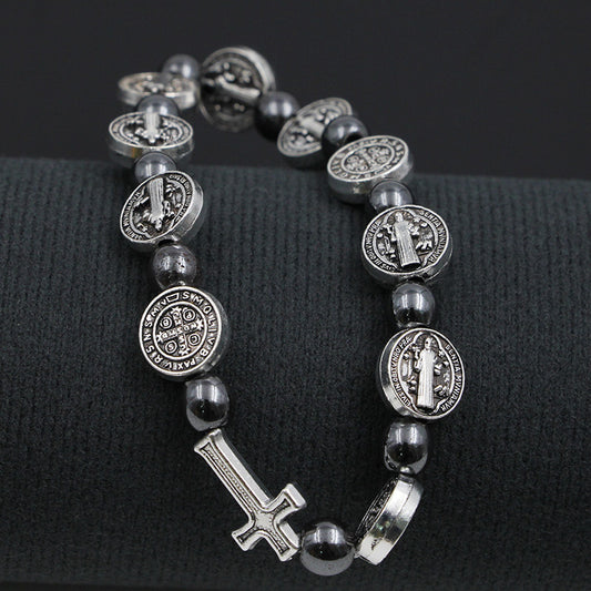Bracelet chapelet à motif religieux
