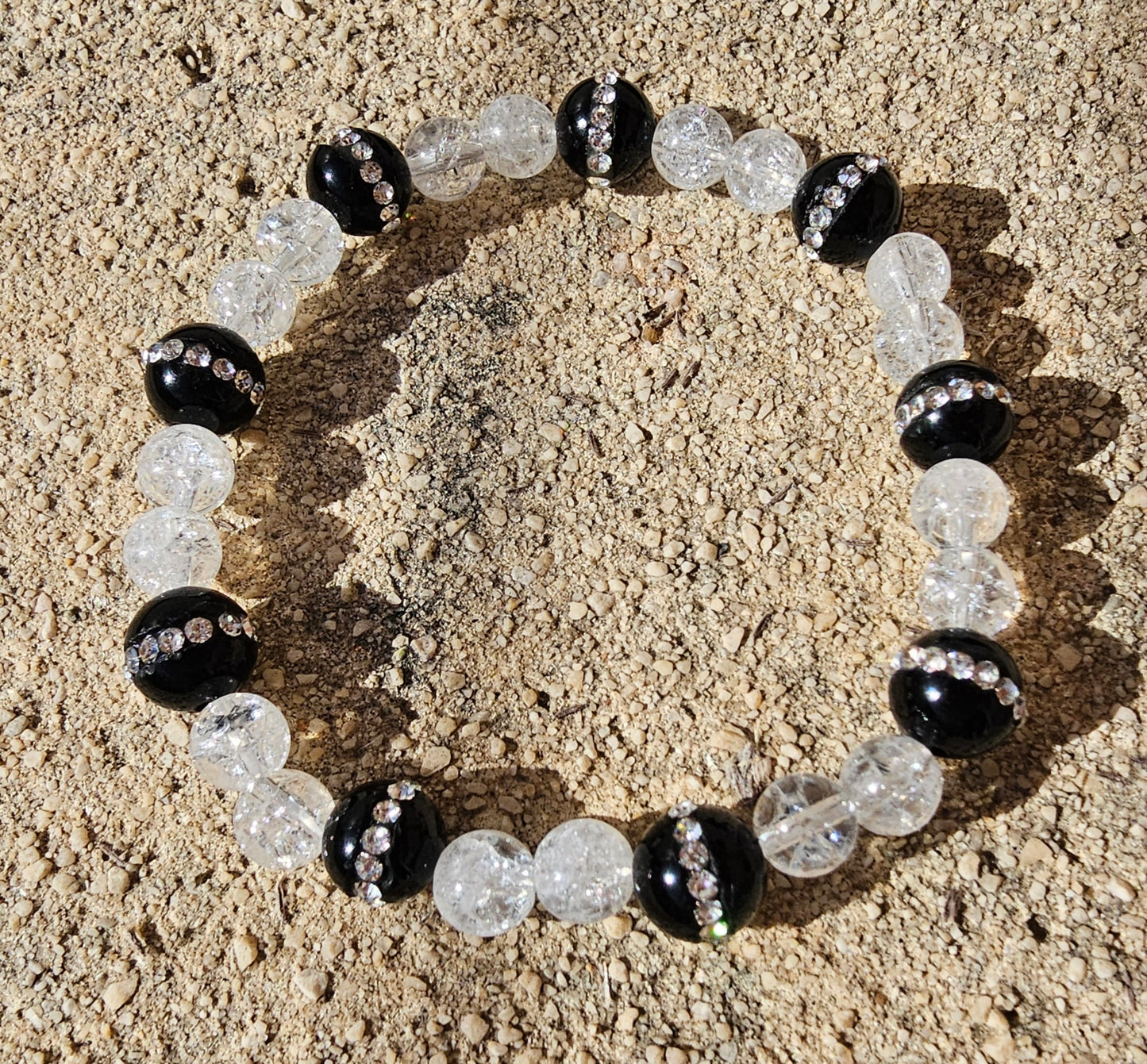 Bracelet Onyx & Cristal de Roche Givré  ✨