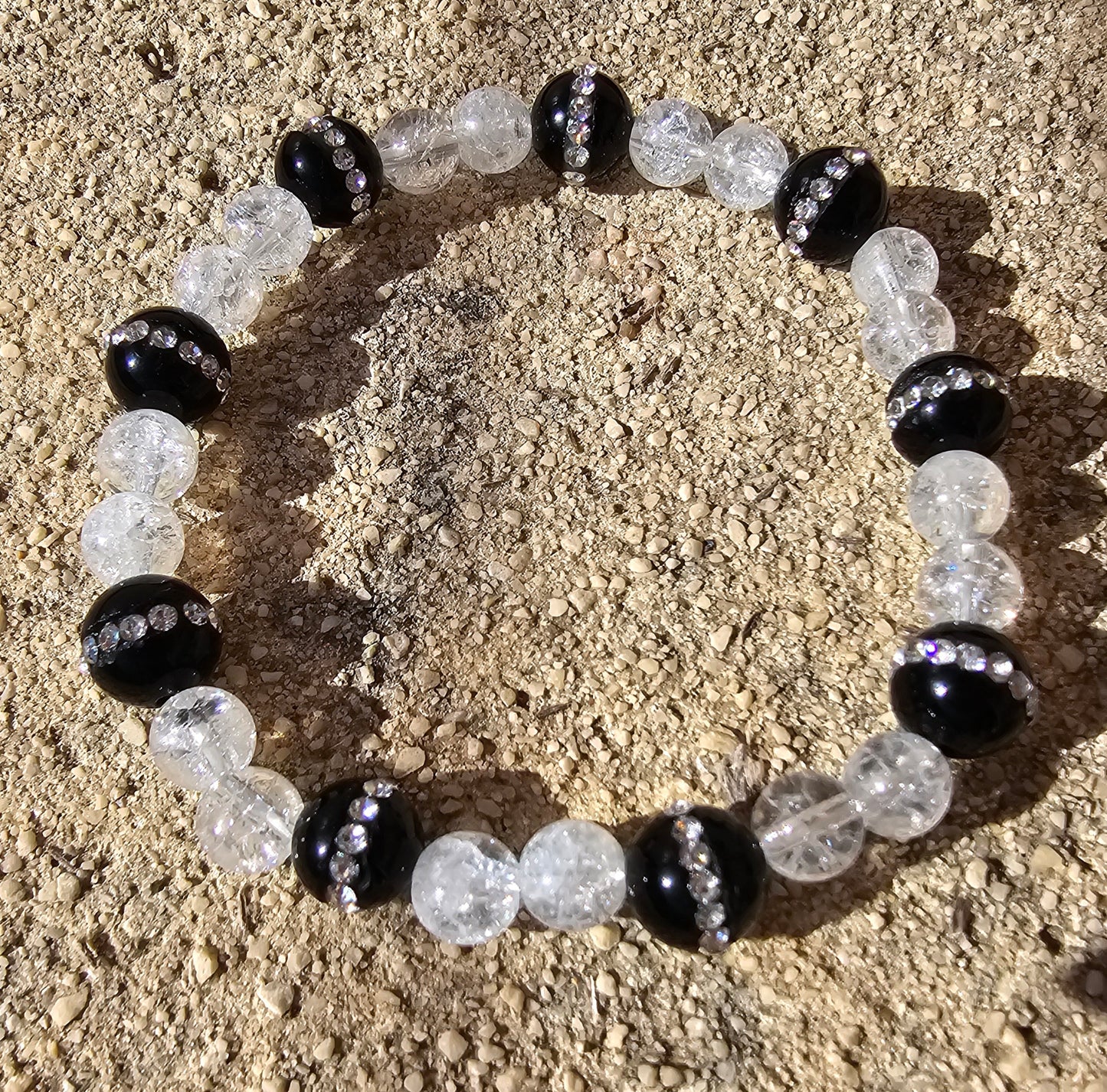 Bracelet Onyx & Cristal de Roche Givré  ✨