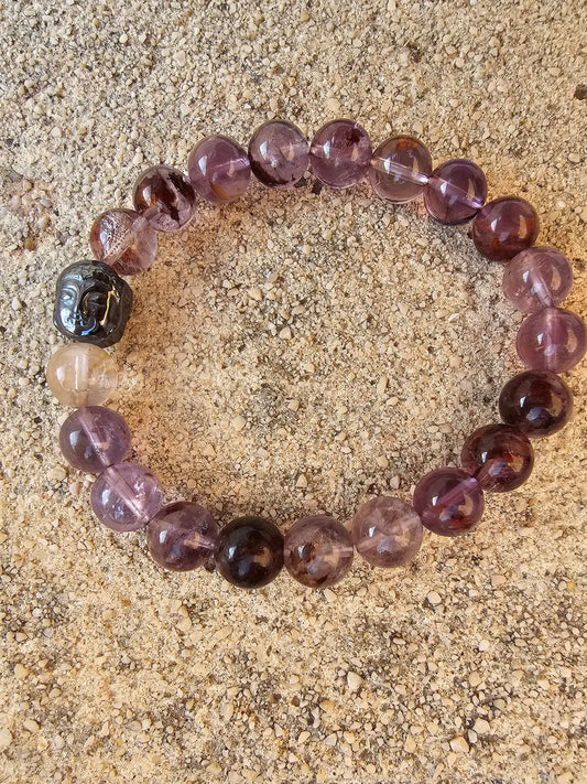 Bracelet Cacoxénite & Bouddha en Hématite – Sagesse, Ancrage & Élévation