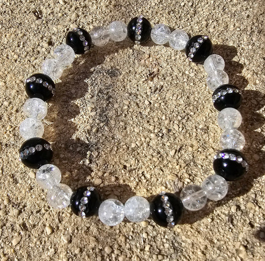 Bracelet Onyx & Cristal de Roche Givré  ✨
